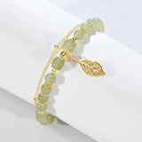Daiiibabyyy Gold Color For Women's Hetian Jade Bracelet Leaves Double Layer Jewelry Girls Gifts Dropshipping