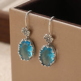 Daiiibabyyy  Elegant Exquisite Inlaid Blue Synthetic Zirconia Silvery Plated Pendant Earrings for Women Fashion Banquet Wedding Jewelry Gifts