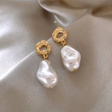 Daiiibabyyy  Fashion Simple Baroque Gold Color Irregular Imitation Pearl Dangle Earrings for Women Classic Valentine's Day Daily Wear Jewelry