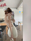 DAIIIBABYYY  -  Sweet Hot Girl White Knitted Strap Dress for Women's Summer Vacation Style Sexy Chic Hip Wrap Short Dress Fashion Female Clothes