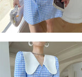DAIIIBABYYY  -  Dress Summer Women 2025 New Trendy Ins Light Mature Age Reducing Doll Collar Small Blue Checkered Children Cute Sweet