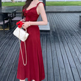 Daiiibabyyy  Summer Women Party Backless Bandage Dresses Lady Daily Holiday Leisure Satin Dress Female Gentle Aesthetic Long Bridal Dress