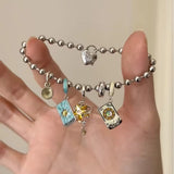 Daiiibabyyy  Vintage Distressed Tarot Card Sun Moon Stars Necklace Niche Unique Design Premium Bracelet Jewelry New