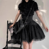 Daiiibabyyy  Cosplay Rhinestone Bow Japanese Gothic Style Skirt Set Women Sweet Lace Ruffles Shirt Slim Bandage Mini Skirt Lolita Y2k Outfits