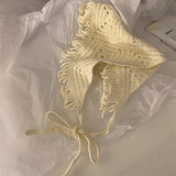 DAIIIBABYYY  -  Korean Version of Pastoral Style Hollow Fringed Triangular Headscarf Women's Summer Simple and Versatile Knitted Headband