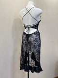 Daiiibabyyy  Sexy Black Lace High Waist Nightgowns Side Split Suspender Dress Design Sense Spice Girl Skinny Slim Perspective Long Nightdress