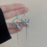 Daiiibabyyy  New Trendy Green Zircon Butterfly Earrings for Women Light Luxury Sweet Long Tassel Earrings Aesthetics Wedding Party Jewelry