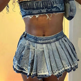 Daiiibabyyy Summer Sexy Denim Pleated Mini Skirts For Women 2024 Y2k Night Club  Skirt Fashion Blue High Waist Short Skirt