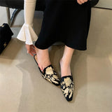 Daiiibabyyy  Spring  Fashion Design Embroidery Pointed Toe Mules Slippers Women Low Heels Comfortable Party Shoes Zapatos De Mujer