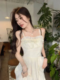 Daiiibabyyy  Midi Dress Women Princess Chic Aesthetic Holiday Leisure Ruffles Vintage French Style Sleeveless Partywear Summer Young