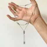 Daiiibabyyy  Double Layered Silver Color Bead Necklace Simple Thin Chain Round Beads Tassels Trendy Design Collarbone Chain Women's Jewelry