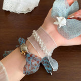 Daiiibabyyy  Leopard Print Mesh Ruffled Bracelet Women Polka Dot Print Resin Star Adjustable Bangle New Y2K Fresh Sweet Hand Jewelry Gifts