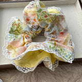 Daiiibabyyy  1 Pcs Ladies' Hair Scrunchies Oil Painting Floral Lace Border Korean Sweet Artistic Elastic Hair Bands Elegant Hair Accessories