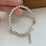 Daiiibabyyy  Sterling Silver Pearl Bracelets for Women Trend Korean Irregular Luxury Silver Bead Chain Bracelets Party Jewelry Gift