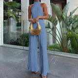 Daiiibabyyy  High Street Halter Backless Blouse&Wide Leg Pants Set Summer Elegant Two Piece Party Club Suit 2025 Chic Folds Female Outfit