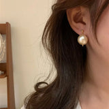 Daiiibabyyy  Vintage Baroque Big Round Imitation Pearl Stud Earrings for Women Elegant Statement Earring Wedding Jewelry Casual Daily