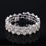 Daiiibabyyy  Sparkling Full Rhinestone Three-layer Bracelet Shiny Silver Bangle Adjustable For Women Wedding Party Jewelry Birthday Gifts