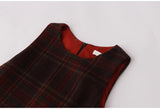 DAIIIBABYYY  -  Homemade Autumn Winter Vintage Vest Dress French New Year Atmosphere Cherry Red Plaid Woolen Vest Skirt Classic Bow Plaid Dress