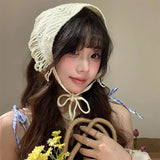 DAIIIBABYYY  -  Korean Version of Pastoral Style Hollow Fringed Triangular Headscarf Women's Summer Simple and Versatile Knitted Headband