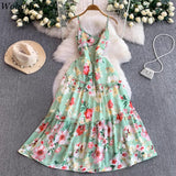 Daiiibabyyy  Vintage New Printing Slip Dress for Women Fashion A-Line Ruffled Robe Femme Sweet Backless Korean Dresses Vestidos De Mujer