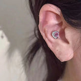 Daiiibabyyy  1Pcs Pink Zircon Heart Bowknot Chain Ear Bone Nail For Women Girls Sweet Cute Silver Color Piercing Earrings Y2K Jewelry
