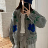 Daiiibabyyy  Autumn New Knitted Jacket Women  Anti-Aging Flower Casual Loose Layering Sweater Open Cardigan Fashion Ladies' Wear