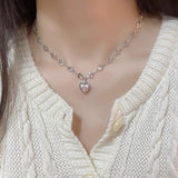 Daiiibabyyy  Romantic Colorful Rhinestones Tassel Necklaces for Women Bohemian Simple Zircon Heart Necklaces Y2K Friendship Jewelry Gifts
