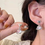 Daiiibabyyy  Y2K Heart Planet Drop Earrings for Women Harajuku Fashion Punk Girl Crystal Stars Earring 2025 Korean Trendy Party Jewelry Gifts