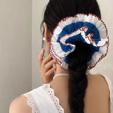 DAIIIBABYYY  -  Pleated red edge ballet style large intestine ring high sense versatile double lace hair band ponytail flower hair accessories