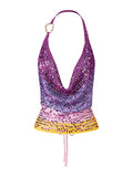 Daiiibabyyy  Women s Sparkling Sequin Embellished Halter Neck Sleeveless Tank Top with Stylish Open Back Design for Summer