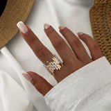 Daiiibabyyy  Stainless Steel Geometric Sun Open Ring for Women French Minimalist Two Colors Splicing Finger Ring Waterproof Jewelry Gift