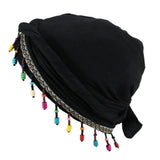Versatile Elastic Colorful Beaded Headscarf Hijab Ethnic Style Pre-tie Head Wraps Hip-hop Dome Jacquard Pullover Cap Gifts