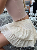 Daiiibabyyy Sweet Women Floral Ruffles Mini Skirt 2024 Summer Ladies Cute Elastic High Waist A-line Skirts Female Vintage Chiffon  Skirt