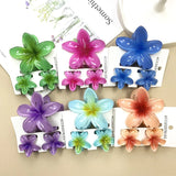 DAIIIBABYYY  -  3Pcs Sweet Colorful Plumeria Flower Shark Clip Hair Claw Bohemian Ponytail Clip Plastic Hairpin Barrette Summer Hair Accessories