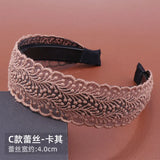 Daiiibabyyy  Korean New Vintage Lace Flower Hair Hoop Sweet Headband Temperament Wide Side Hairbands Girls Women Hollow Non Slip Headwear