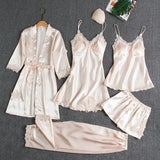 Daiiibabyyy  Women's Long Sleeve Pajama Set Five Piece Includes Shorts Robe Home Clothes Comfortable Breathable Sleepwear for All Seasons