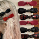 DAIIIBABYYY  -  3pcs Christmas Korean Black Red Checkered Bow Hair Clip for Women Exquisite Bow Design Duck Hair Pins Party Hair Accessory Gifts