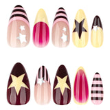 Daiiibabyyy  24pcs Colorful Five-pointed Star Press On Nails Red Stripes French Style Y2k Fake Nails Yellow Almond European Fake Nail Tips