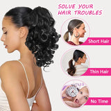 Daiiibabyyy  12inch Short Ponytail Extension Classic Loose Curly Wavy Claw Clip Pony tails Synthetic Hair Extensions Hairpieces for Women