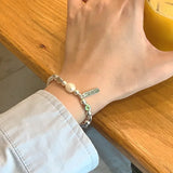 Daiiibabyyy  Sterling Silver Pearl Bracelets for Women Trend Korean Irregular Luxury Silver Bead Chain Bracelets Party Jewelry Gift