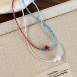 DAIIIBABYYY  -  Fashion Aesthetic Cute Ceramic Red Blue Mushroom Beaded Contrast Design Choker Necklace 2025 Summer Y2K Charms Jewelry For Women