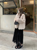 DAIIIBABYYY  -  Sweet Gentle Style Lace Plus Velvet Warm Skirts Women Autumn Winter High Waist Slimming Versatile A-line Long Temperament Skirt