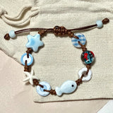 Daiiibabyyy  Ceramic Fish Stars Braided Rope Bracelets for Women Cute Blue Small Buttons Bracelets Romantic Adjustable Jewelry Accessories