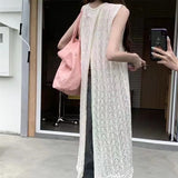 DAIIIBABYYY  -  Design Sense of Niche Fold Wear Smock Knit Sundress Summer New Hollowed-out Sweater Women Slit Sundress