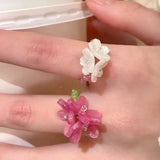 Daiiibabyyy  New Flower Acrylic Ring New Korean Style White Lily Index Finger Ring Elastic Beaded Unique Creativity Fold Women Jewelry Gifts