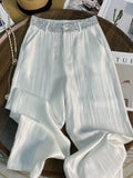 DAIIIBABYYY  -  New Sequins Decor Satin White Pants For Women Summer Thin Design Heavy Industry Shining High Waist Slimming Wide Leg Pants