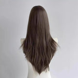 Daiiibabyyy  LuxuriouslySilky Wig Smoky Ashen Chocolate Wig ExtraVoluminous Layered Straight Wig FullHead Elegant Luxurious Hairpiece
