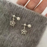 Daiiibabyyy  Shiny Zircon Snowflake Pendant Earrings for Women Exquisite Imitation Pearl Two Wear Earrings Party Charms Jewelry Accessories