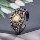 Daiiibabyyy  New Vintage Wide Sided Geometric Crystal Opening Rings for Women Luxury Shiny Contrasting Index Finger Rings Jewelry Gifts