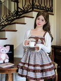 DAIIIBABYYY  -  Japan Harajuku Fashion Lolita Jsk Dress Women Sweet Lace Bow Plaid Princess Dresses Retro Cute Birthday Gift Tea Party Dress